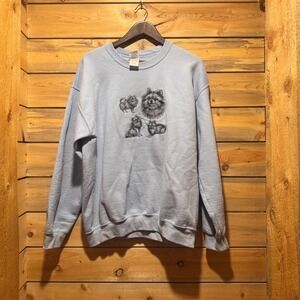 Gildan Heavy Light Blue Pomeranian Crewneck Sweatshirt Embroidery Dogs Size L